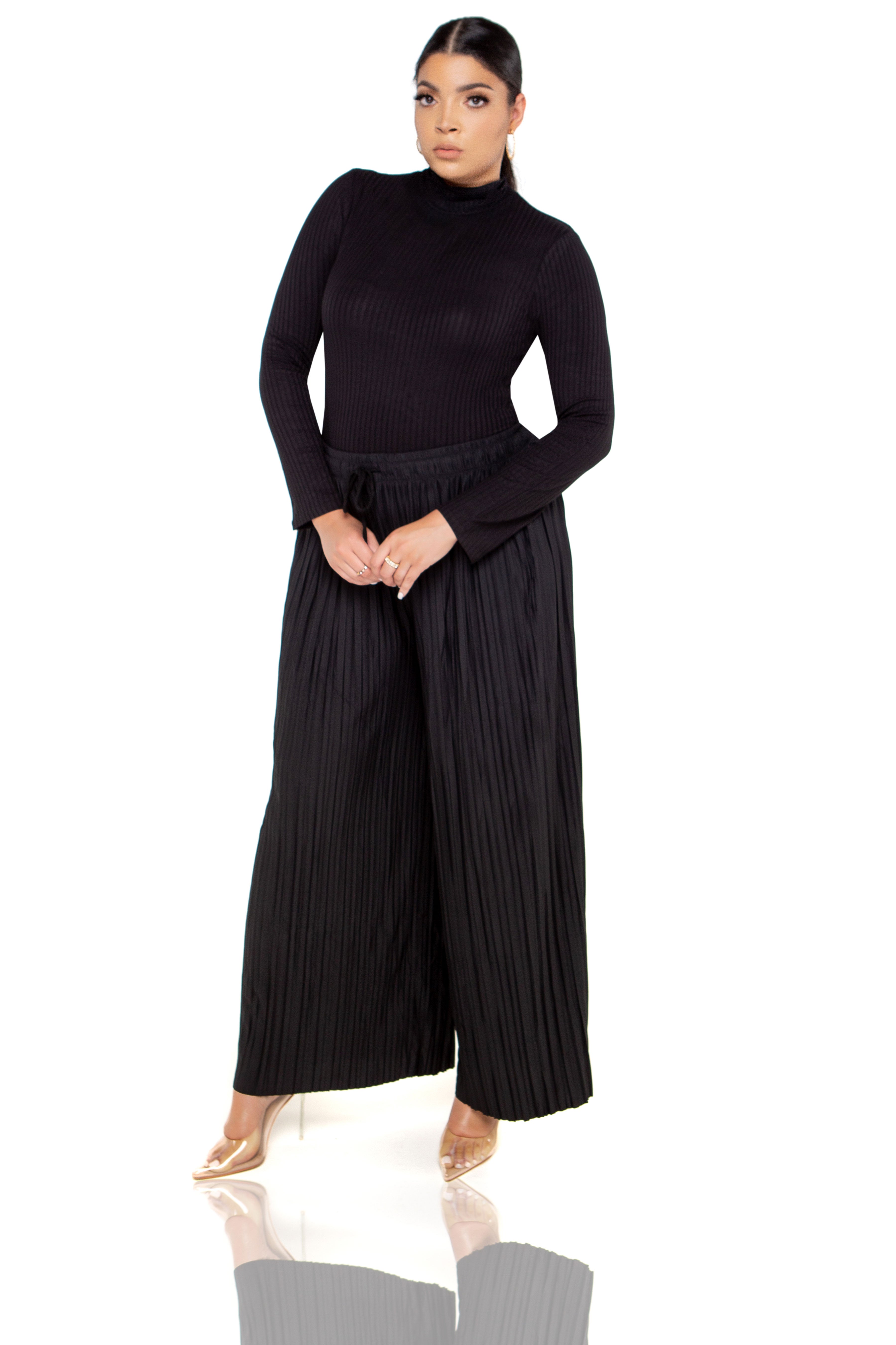 Calli Pleated Wide Leg Pants - Black