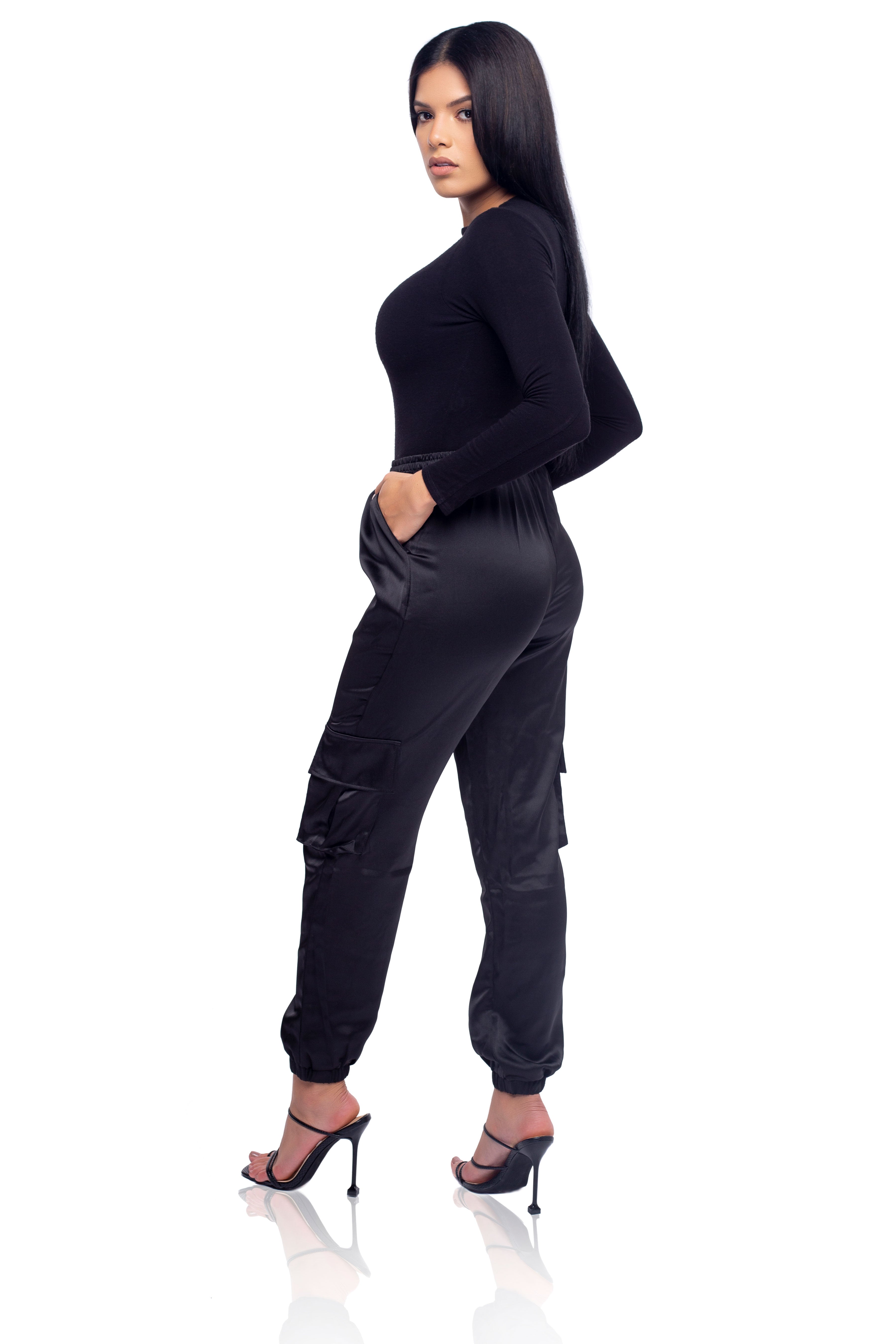 Kylie Satin Joggers - Black
